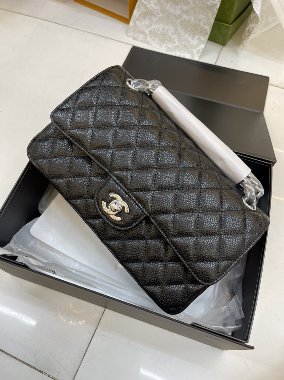 Túi Xách Chanel Super Classic Da Hạt Khóa Bạc 25CM